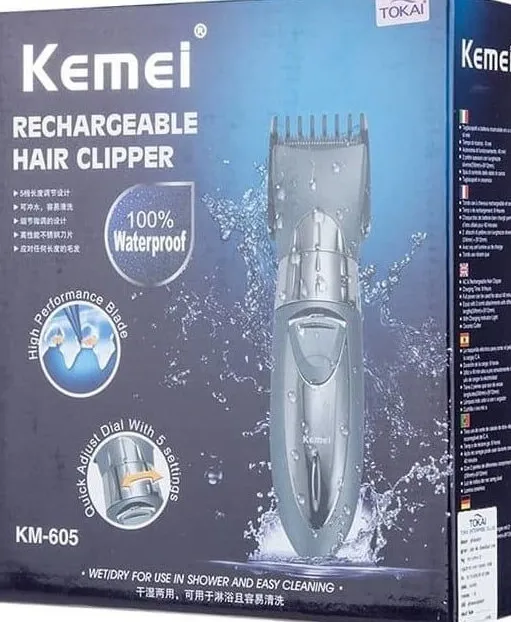 Kemei KM-605 Αδιάβροχη Κουρευτική Μηχανή Επαναφορτιζόμενη, | Ρυθμιζόμενο Dial, Λιπαντικό & Αξεσουάρ - Image 3