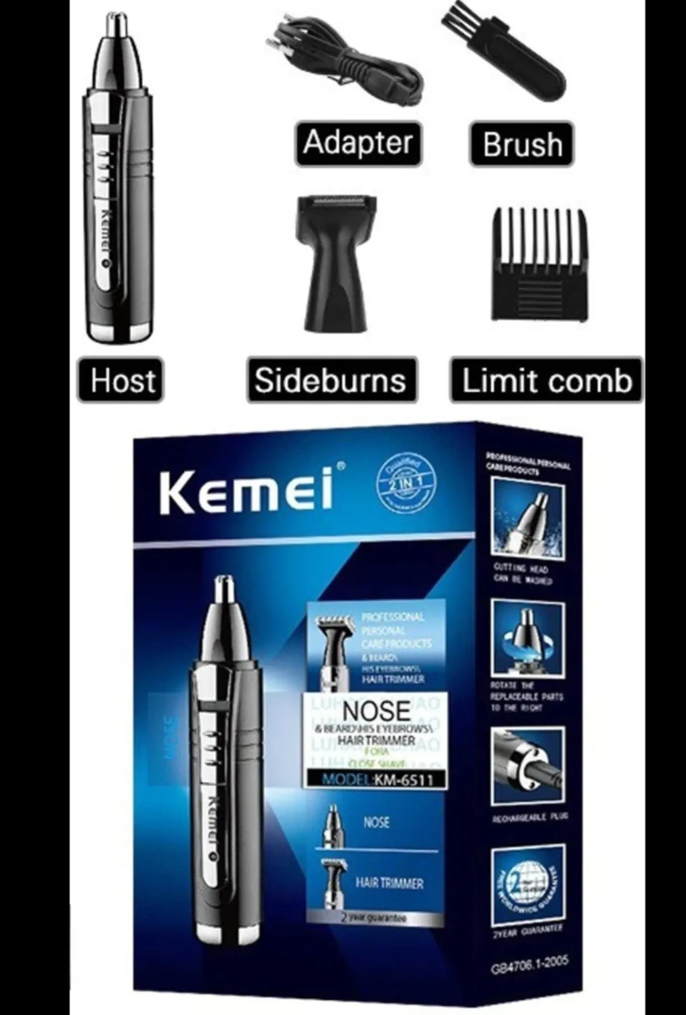 Trimmer Kemei KM-6511 2 σε 1 | για Μύτη & Φαβορίτες | Με Χτενάκι & Βουρτσάκι | Επαναφορτιζόμενο USB