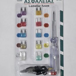 Σετ 10 Mini Ασφάλειες Αυτοκινήτου | με Δοκιμαστικό Τάσης 12V/24V | Κατάλληλο για Μοτοσυκλέτες, Αυτοκίνητα και Φορτηγά