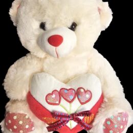 Λούτρινο Αρκουδάκι Λευκό με Καρδιά & Φιόγκο – Τρυφερό Δώρο Αγάπης
