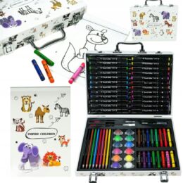 Σετ Ζωγραφικής 145 τεμαχίων σε Μεταλλική Κασετίνα με Ζωάκια | Ιδανικό για Παιδιά & Δημιουργικό Παιχνίδι