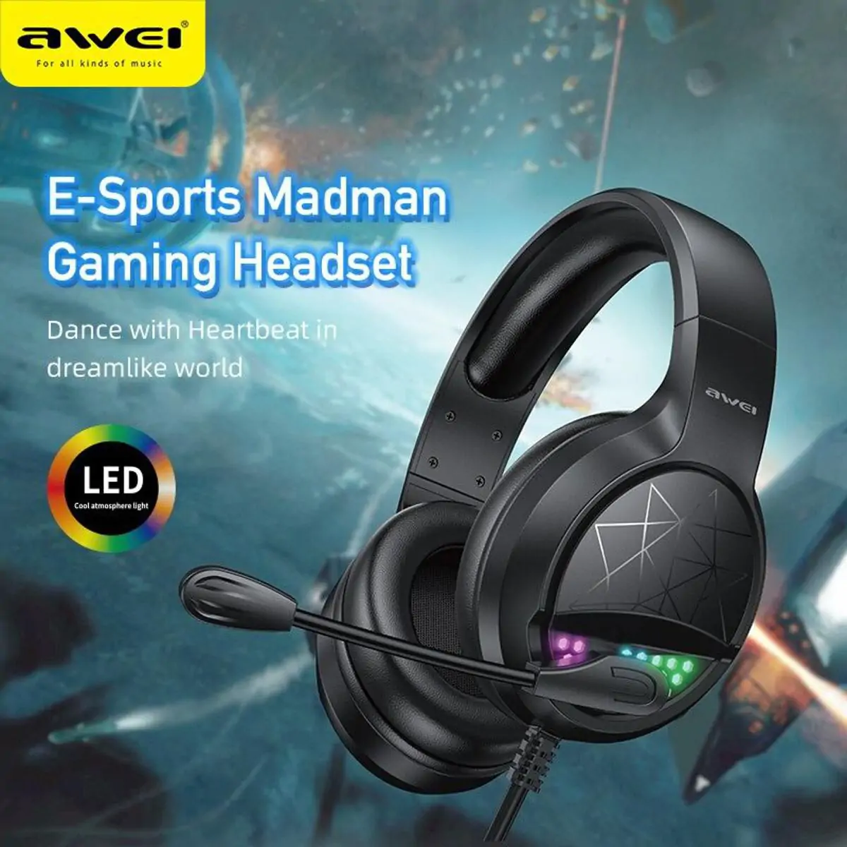 Gaming Ακουστικά Awei GM-3 | με RGB Φωτισμό & Μικρόφωνο – | 50mm Driver, Μαύρα - Image 3
