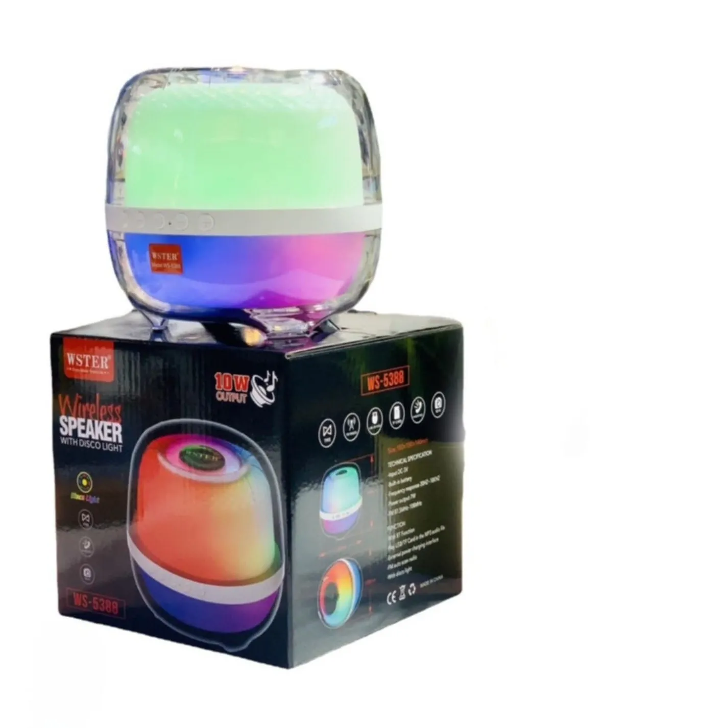 Ασύρματο Ηχείο Bluetooth WSTER WS-5388 10W | με Disco LED Φωτισμό & Υποστήριξη USB/TF/AUX