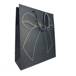 Σετ 12 Μαύρες Χάρτινες Τσάντες Δώρου με Χερούλι & Χρυσό Φιόγκο – 12x16x6,5cm