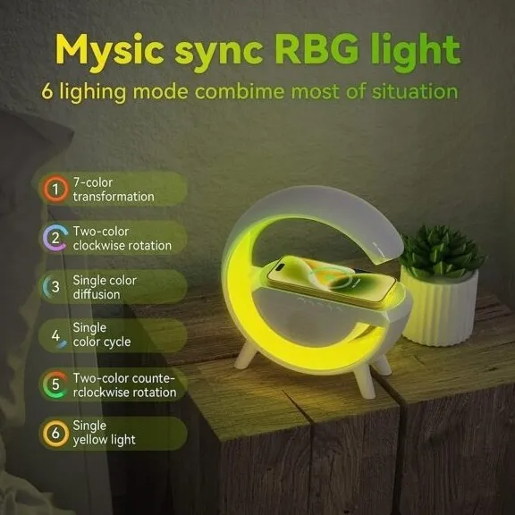 BT2301 LED Ηχείο Bluetooth με RGB Φωτισμό, FM Radio & Ασύρματη Φόρτιση – Λευκό - Image 4