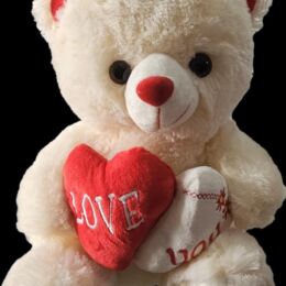 Λούτρινο Αρκουδάκι Λευκό με Διπλή Καρδιά "Love You" – Ρομαντικό Δώρο