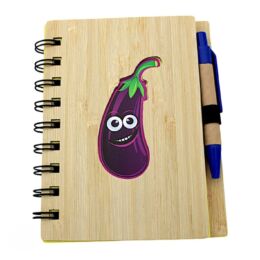 Μπλοκ Σημειώσεων GSB9491 με Ξύλινο Εξώφυλλο & Στυλό – Σχέδιο Μελιτζάνα