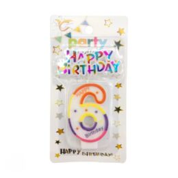 Κερί Γενεθλίων Αριθμός 6 – Πολύχρωμο με Επιγραφή Happy Birthday