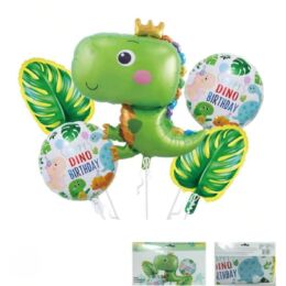 Σετ Μπαλόνια Dino Birthday – 5τμχ Μπαλόνια Δεινόσαυρος & Φύλλα για Παιδικά Πάρτι