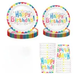 Πολύχρωμο Σετ Πιατάκια & Ποτηράκια Happy Birthday – Χάρτινα Είδη Πάρτι | για Παιδιά