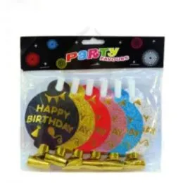 Σφυρίχτρες Πάρτι Happy Birthday | με Glitter – Πολύχρωμο Σετ 6 Τεμαχίων