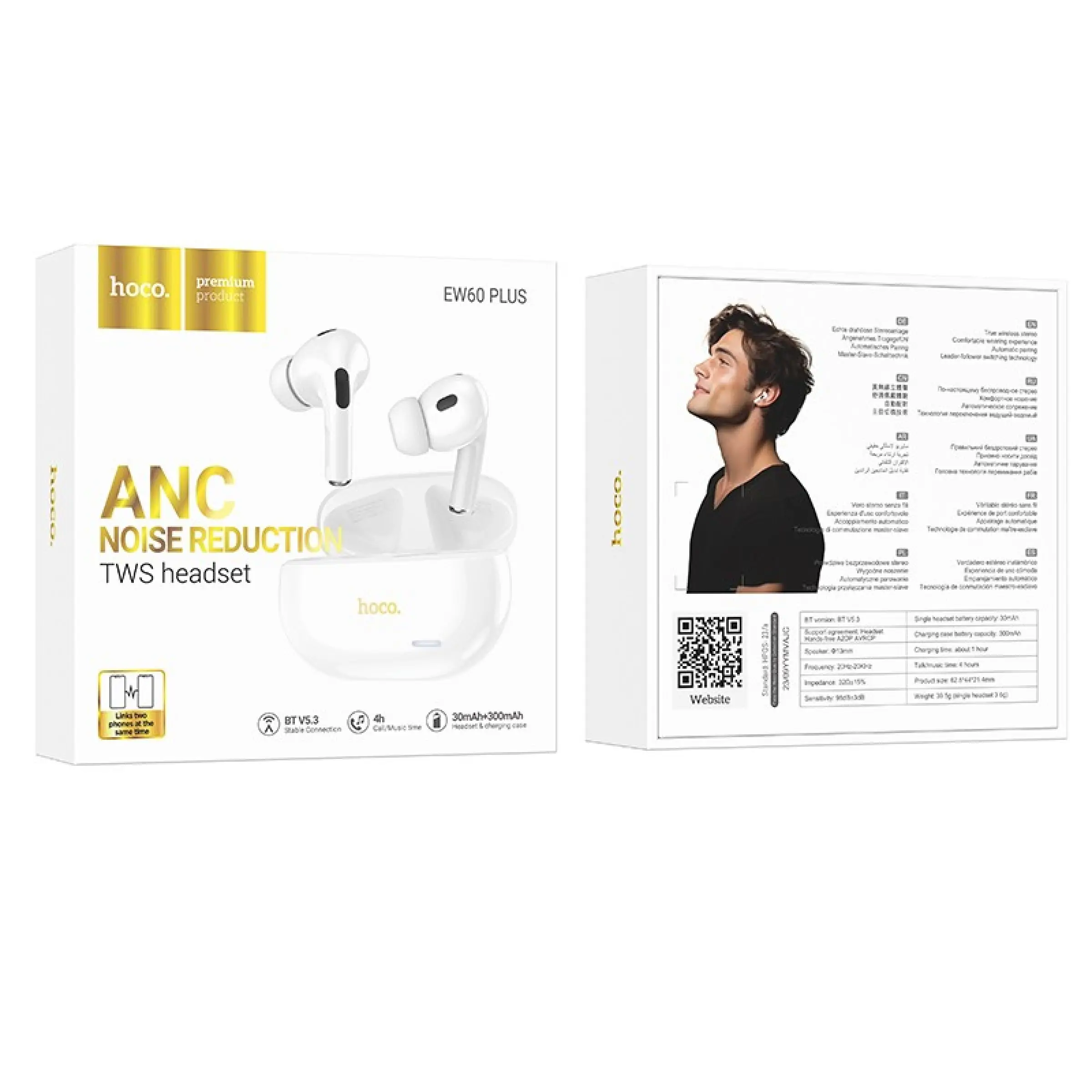 Hoco EW60 Plus Norman TWS Bluetooth V5.3 Ακουστικά In-Ear με Active Noise Cancellation και Θήκη Φόρτισης – Λευκά - Image 4