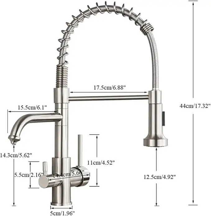 Αναμεικτική μπαταρία κουζίνας brushed nickel με διπλή έξοδο και σπιράλ ντους - Image 6