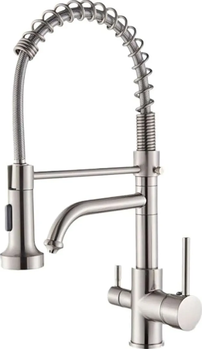 Αναμεικτική μπαταρία κουζίνας brushed nickel με διπλή έξοδο και σπιράλ ντους - Image 5