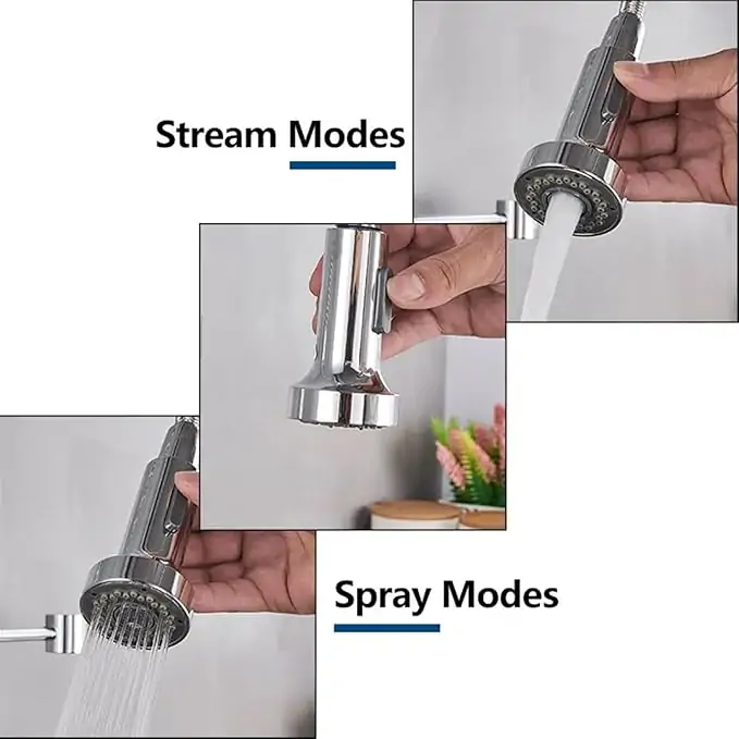 Αναμεικτική μπαταρία κουζίνας brushed nickel με διπλή έξοδο και σπιράλ ντους - Image 2