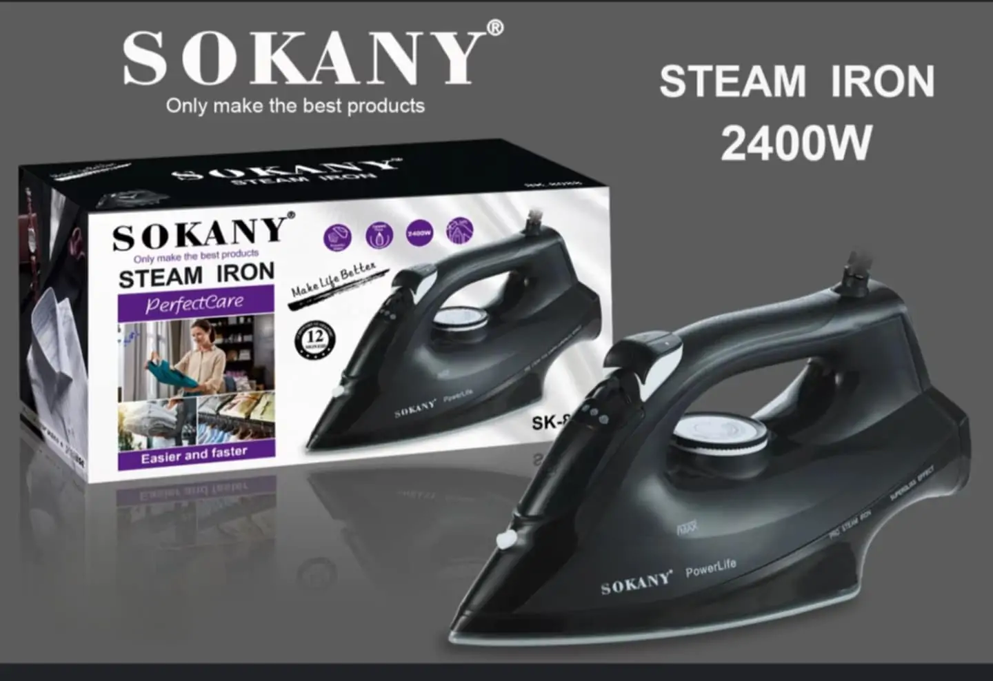 Σίδερο Ατμού Sokany SK-2088 | PowerLife 2400W – Μαύρο | με Δυνατότητα Ψεκασμού & Ατμού - Image 2