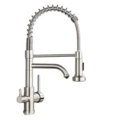 Αναμεικτική μπαταρία κουζίνας brushed nickel με διπλή έξοδο και σπιράλ ντους