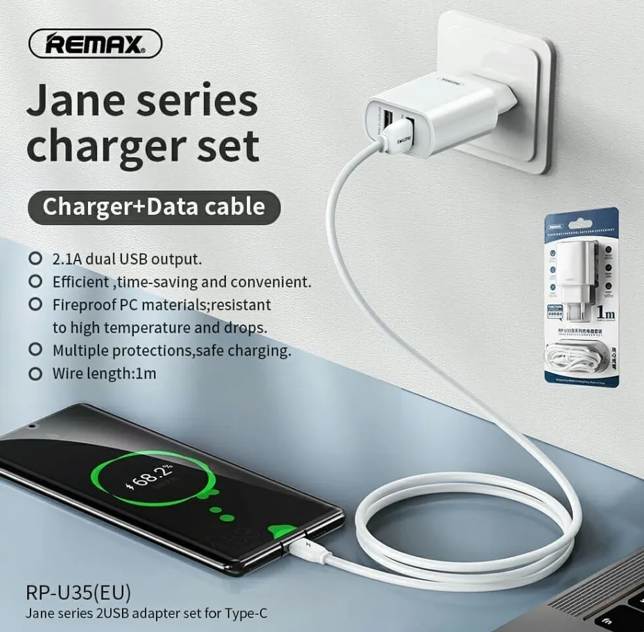 Φορτιστής Remax RP-U35 - Λευκός | με 2 Θύρες USB-A & Καλώδιο Type-C 5V/2.1A - Image 5