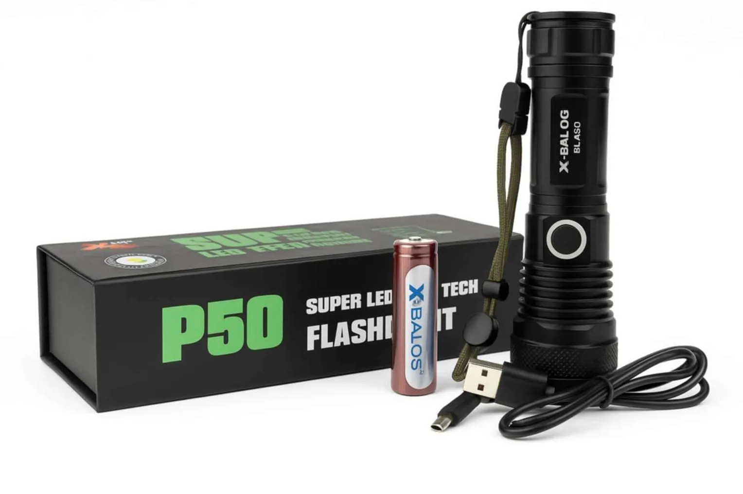 Επαναφορτιζόμενος Φακός LED X-BALOG P50 με Zoom & 5 Λειτουργίες Φωτισμού