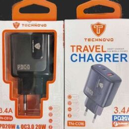 Technovo TN-C016 Αντάπτορας  | με Θύρα USB-A & USB-C PD QC3.0 | Φόρτισης 20W Μαύρος
