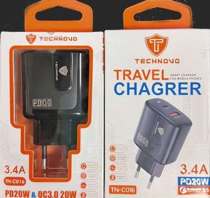Technovo TN-C016 Αντάπτορας  | με Θύρα USB-A & USB-C PD QC3.0 | Φόρτισης 20W Μαύρος