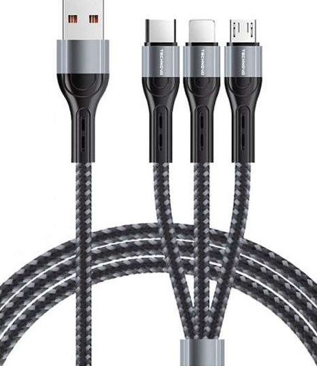 Technovo TN-D047 Καλώδιο Φόρτισης 3 σε 1 USB σε Type-C / Lightning / microUSB 1.2m Πλεγμένο - Image 2