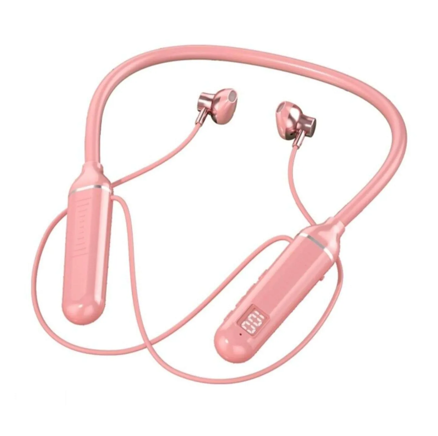 Bluetooth Ακουστικά Λαιμού ZHUTA YD Pink Halterneck με Μαγνητικά Earbuds και Ψηφιακή Οθόνη – Ροζ