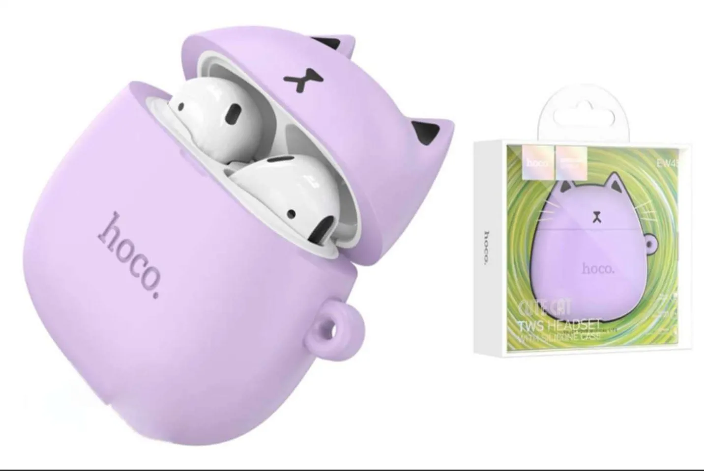 Hoco EW45 Cute Cat TWS Bluetooth Ακουστικά με Μικρόφωνο & Θήκη Φόρτισης – Λιλά