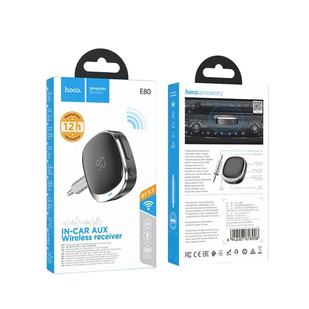 Bluetooth 5.3 Receiver με Θύρα Εξόδου 3.5mm Jack Hoco E80 Μαύρο - Image 5