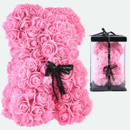 Αρκουδάκι από Τεχνητά Τριαντάφυλλα  Ροζ