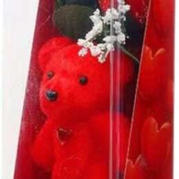 Δώρο Αγάπης με Αρκουδάκι & Τεχνητά Λουλούδια