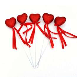 Σετ 5 Κόκκινες Βελούδινες Καρδιές σε Στικ 23 εκ.
